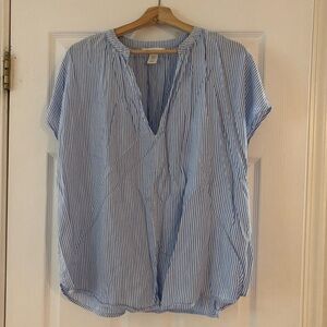 H&M Linen Blue Relaxed Cap Sleeve Blouse